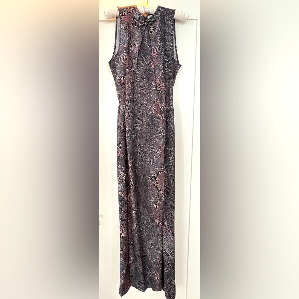 Tiger of Sweden High Neck Column Print Maxi Dress with Pleat - Rare 36/6/M
